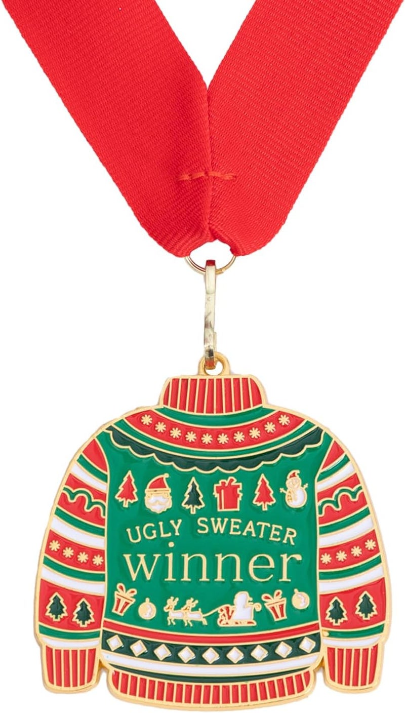 Jocomoni Christmas Ugly Sweater Medal Award Contest Medals with Neck Ribbon Christmas Tree Ornament Contest Prizes for Ugly Sweater Contest Party Xmas Party Supplies - Image 1